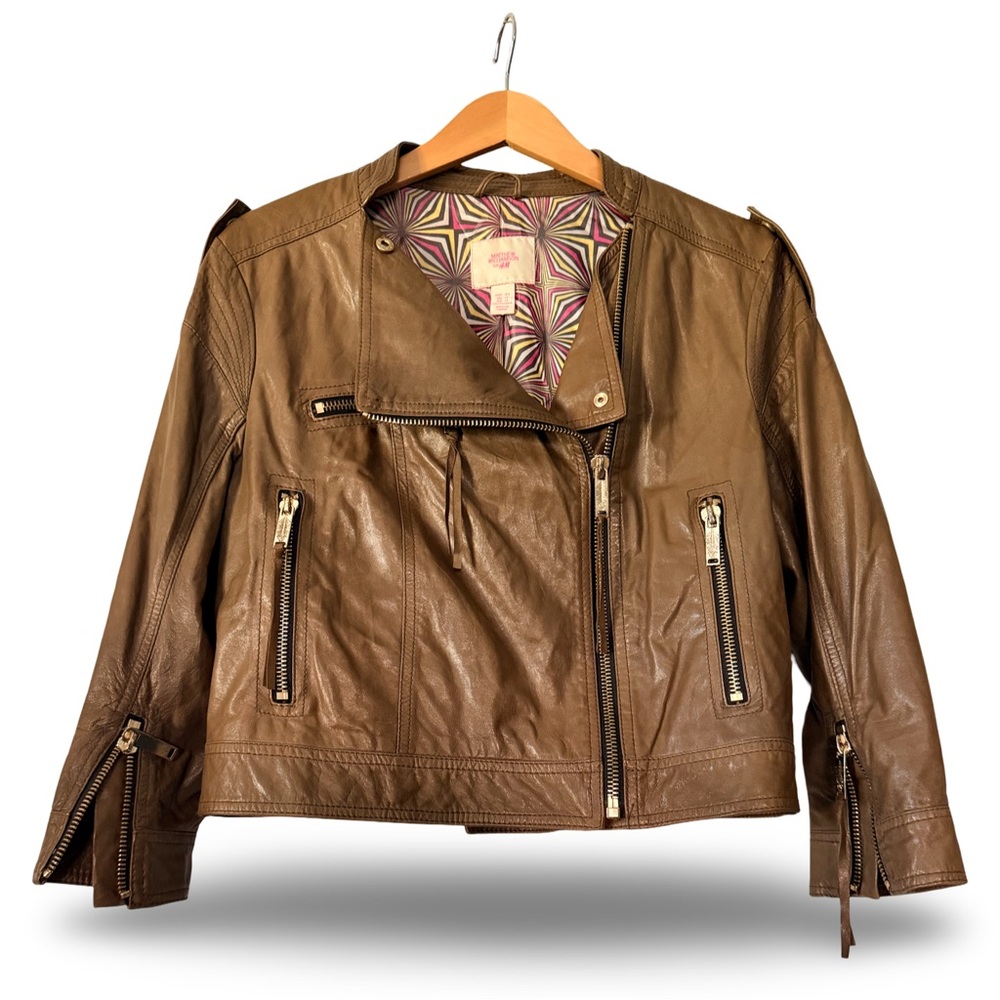 Matthew Williamson for H&M Brown Cropped Leather Jacket Size 12